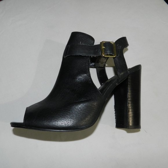 Steve Madden 4-inch chunky heeled, ankle strap, open toe mules, black leather - Picture 2 of 6